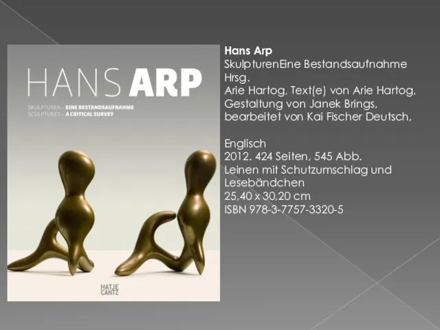 Hans Arp SkulpturenEine Bestandsaufnahme Hrsg. Arie Hartog, Text(e) von Arie Hartog,