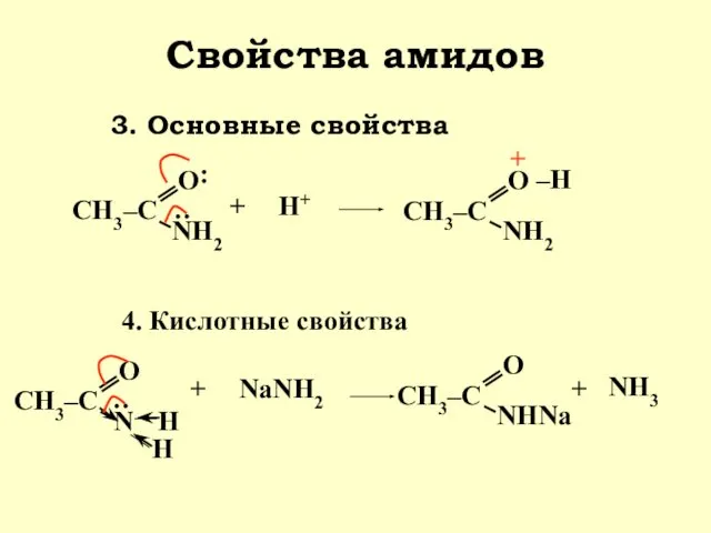 Свойства амидов 3. Основные свойства + Н+ 4. Кислотные свойства +