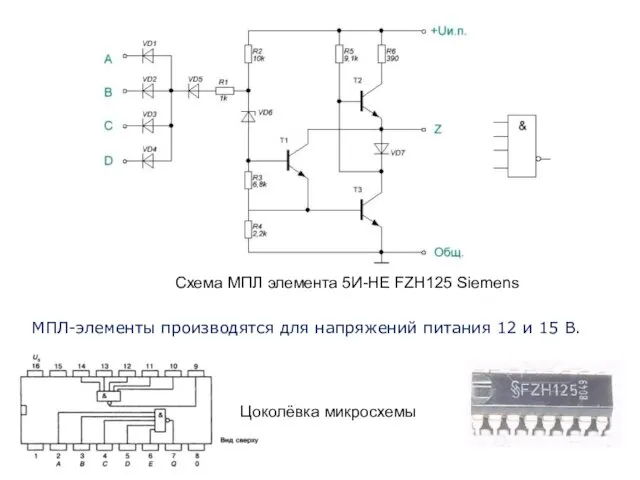 Схема МПЛ элемента 5И-НЕ FZH125 Siemens Цоколёвка микросхемы МПЛ-элементы производятся для