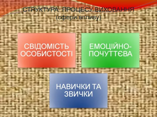 СТРУКТУРА ПРОЦЕСУ ВИХОВАННЯ (сфери впливу)