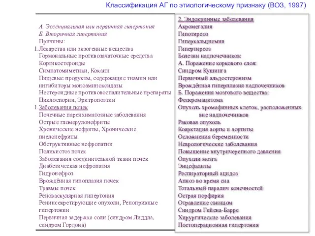 Классификация АГ по этиологическому признаку (ВОЗ, 1997) 2. Эндокринные заболевания Акромегалия