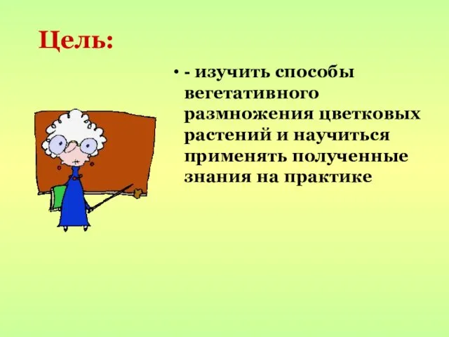 Цель: - изучить способы вегетативного размножения цветковых растений и научиться применять полученные знания на практике