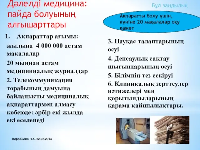 Воробьева Н.А. 22.03.2013 Дәлелді медицина: пайда болуының алғышарттары Бұл заңдылық Ақпараттар