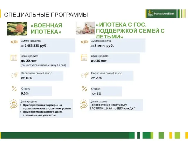 2 СПЕЦИАЛЬНЫЕ ПРОГРАММЫ «ВОЕННАЯ ИПОТЕКА» «ИПОТЕКА С ГОС. ПОДДЕРЖКОЙ СЕМЕЙ С ДЕТЬМИ»