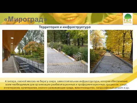 «Мироград» Территория и инфраструктура 4 гектара, лесной массив на берегу озера,