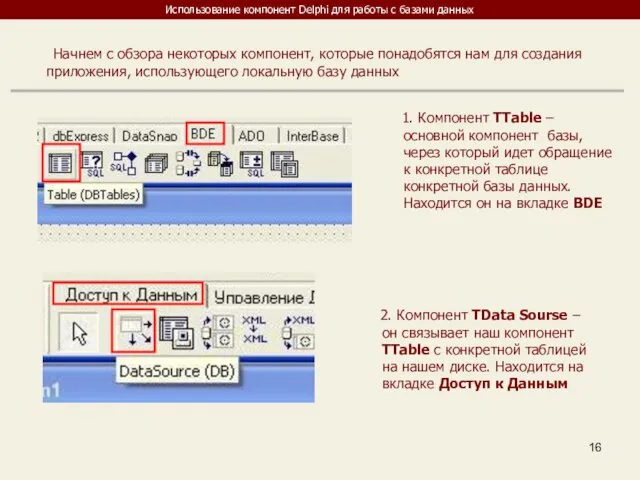 Использование компонент Delphi для работы с базами данных Начнем с обзора