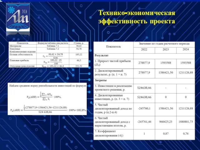 Технико-экономическая эффективность проекта