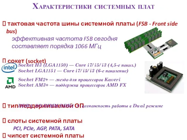 Характеристики системных плат тактовая частота шины системной платы (FSB - Front