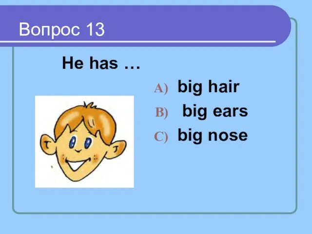 Вопрос 13 He has … big hair big ears big nose