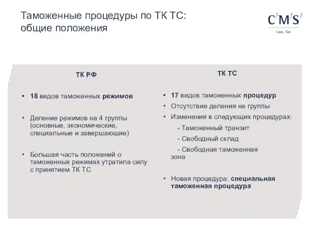 Таможенные процедуры по ТК ТС: общие положения ТК РФ 18 видов