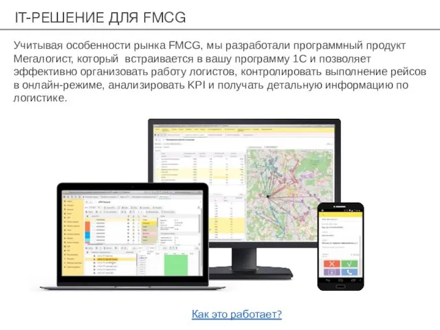 IT-РЕШЕНИЕ ДЛЯ FMCG Учитывая особенности рынка FMCG, мы разработали программный продукт