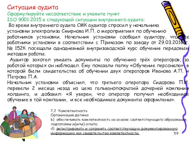 Ситуация аудита Сформулируйте несоответствие и укажите пункт ISO 9001:2015 в следующей