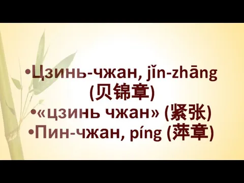 Цзинь-чжан, jǐn-zhāng (贝锦章) «цзинь чжан» (紧张) Пин-чжан, píng (萍章)