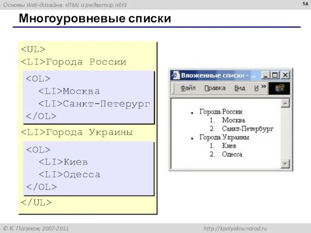 Многоуровневые списки Города России Города Украины Москва Санкт-Петерург Киев Одесса