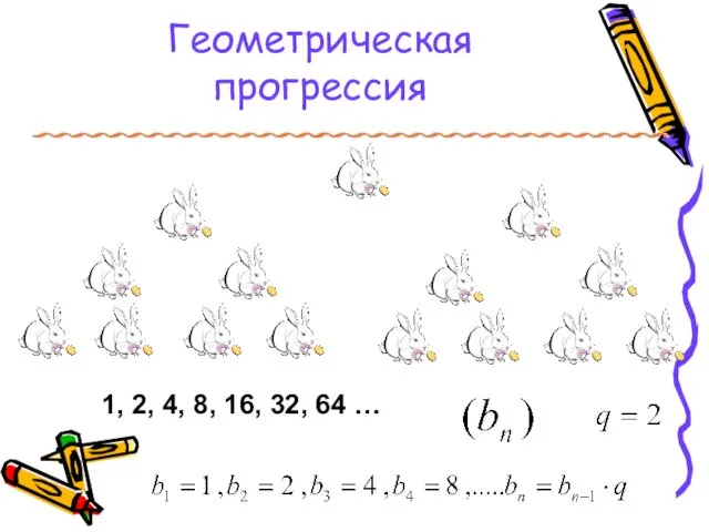 Геометрическая прогрессия 1, 2, 4, 8, 16, 32, 64 …