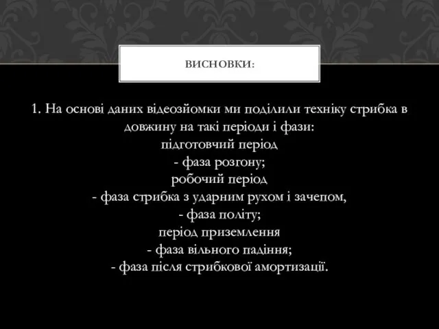 1. На основі даних відеозйомки ми поділили техніку стрибка в довжину