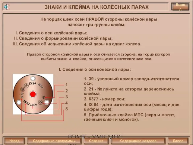 ВЭМК - УМК МПС РФ Выход ЗНАКИ И КЛЕЙМА НА КОЛЁСНЫХ