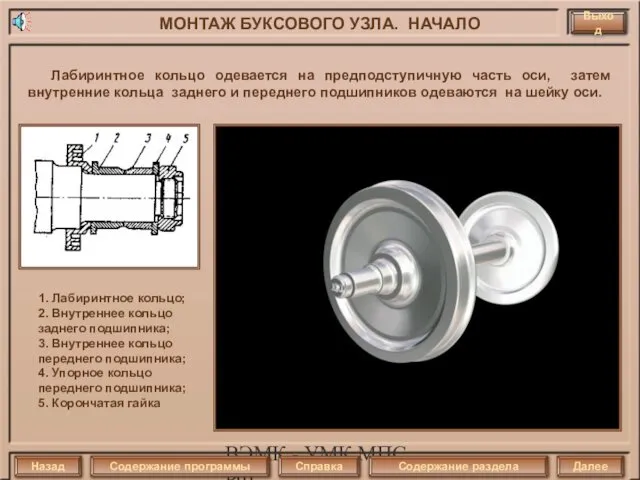 ВЭМК - УМК МПС РФ Лабиринтное кольцо одевается на предподступичную часть