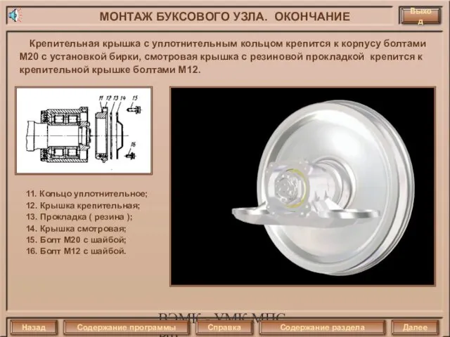 ВЭМК - УМК МПС РФ Крепительная крышка с уплотнительным кольцом крепится