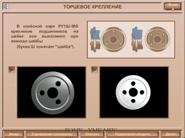 ВЭМК - УМК МПС РФ В колёсной паре РУ1Ш-950 крепление подшипников