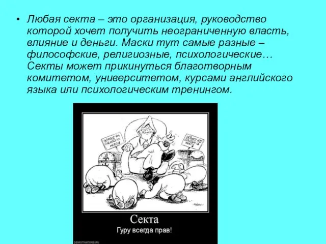 Любая секта – это организация, руководство которой хочет получить неограниченную власть,