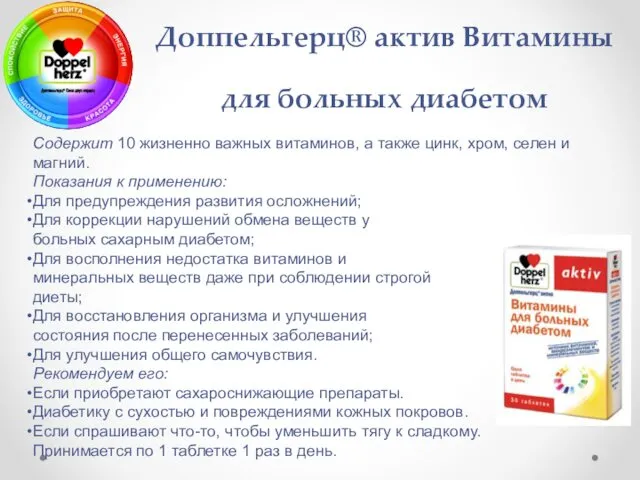 Доппельгерц® актив Витамины для больных диабетом Содержит 10 жизненно важных витаминов,