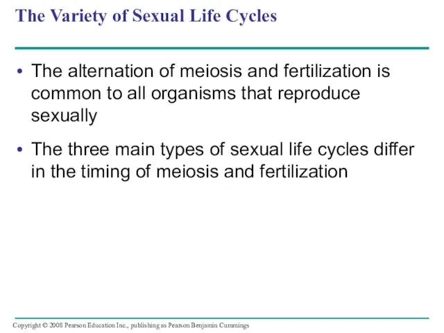 The Variety of Sexual Life Cycles The alternation of meiosis and