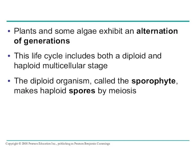 Plants and some algae exhibit an alternation of generations This life