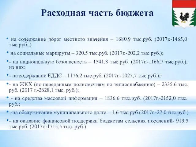 Расходная часть бюджета на содержание дорог местного значения – 1680.9 тыс.руб.