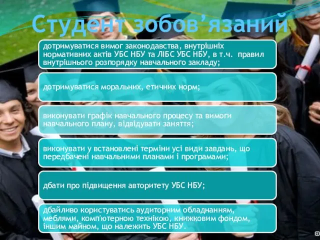 дотримуватися вимог законодавства, внутрішніх нормативних актів УБС НБУ та ЛІБС УБС