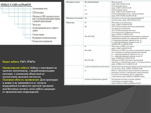 Марка кабеля :ПвПг АПвПуг Наименование кабеля: Кабель с изоляцией из сшитого