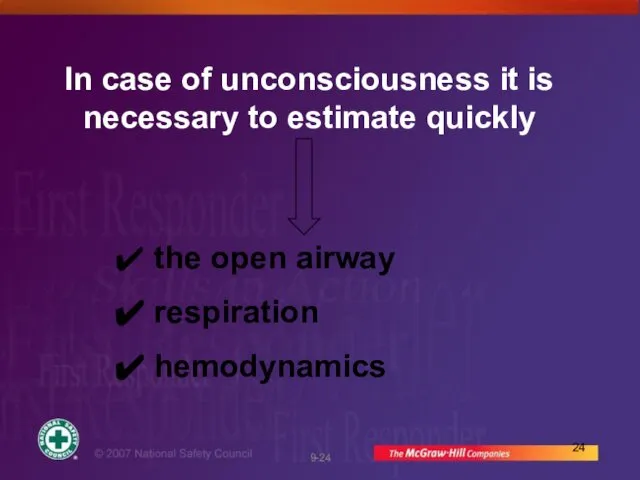 In case of unconsciousness it is necessary to estimate quickly the open airway respiration hemodynamics