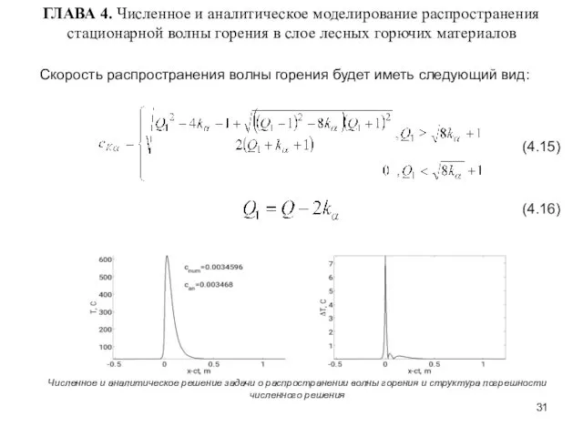 ГЛАВА 4. Численное и аналитическое моделирование распространения стационарной волны горения в