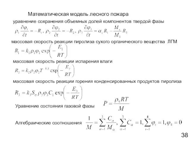 Математическая модель лесного пожара уравнение сохранения объемных долей компонентов твердой фазы