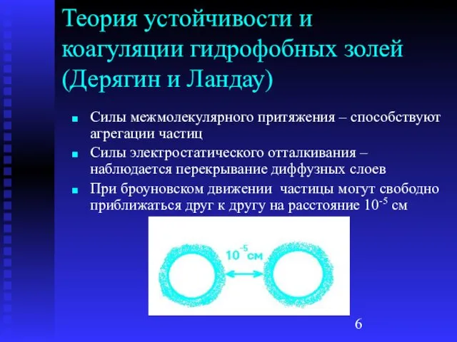 Теория устойчивости и коагуляции гидрофобных золей (Дерягин и Ландау) Силы межмолекулярного