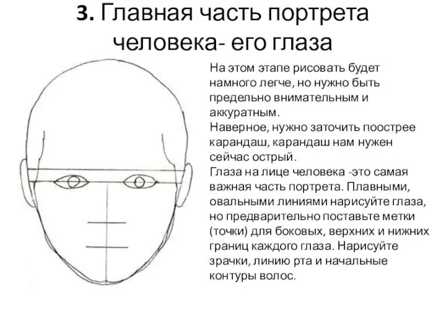 3. Главная часть портрета человека- его глаза На этом этапе рисовать