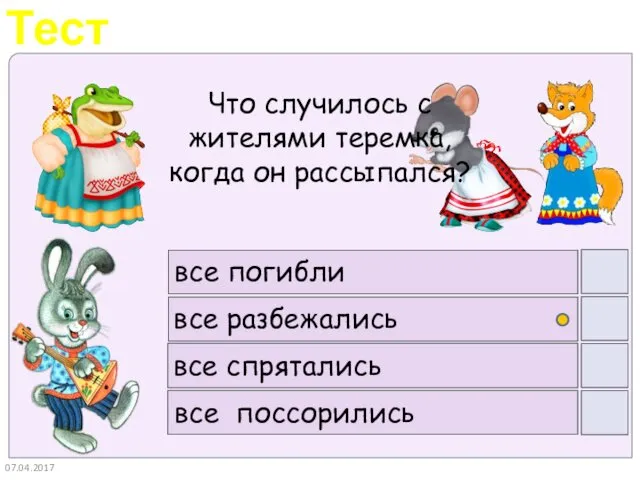 07.04.2017 все погибли все разбежались все спрятались все поссорились Что случилось