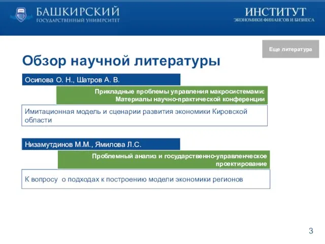 Обзор научной литературы Осипова О. Н., Шатров А. В. Имитационная модель