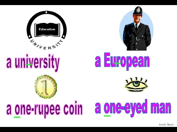 a university a one-rupee coin a European a one-eyed man