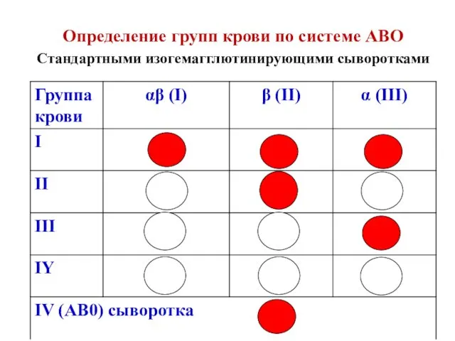 Определение групп крови по системе АВО Стандартными изогемагглютинирующими сыворотками