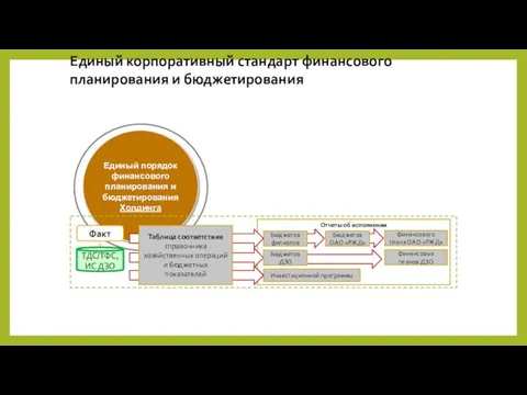 Отчеты об исполнении Единый порядок финансового планирования и бюджетированияХолдинга ТДС/ТФС, ИС