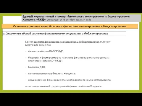 1.Структура единой системы финансового планирования и бюджетирования Единая система финансового планирования