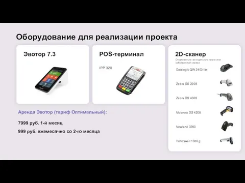 Оборудование для реализации проекта Эвотор 7.3 POS-терминал IPP 320 2D-сканер Datalogik