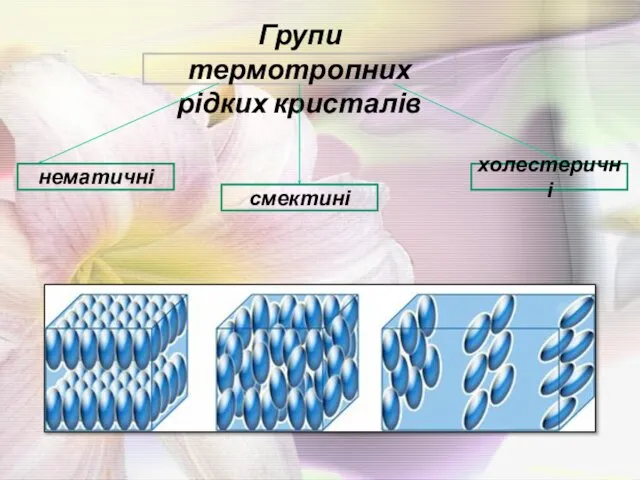 Групи термотропних рідких кристалів нематичні холестеричні смектині