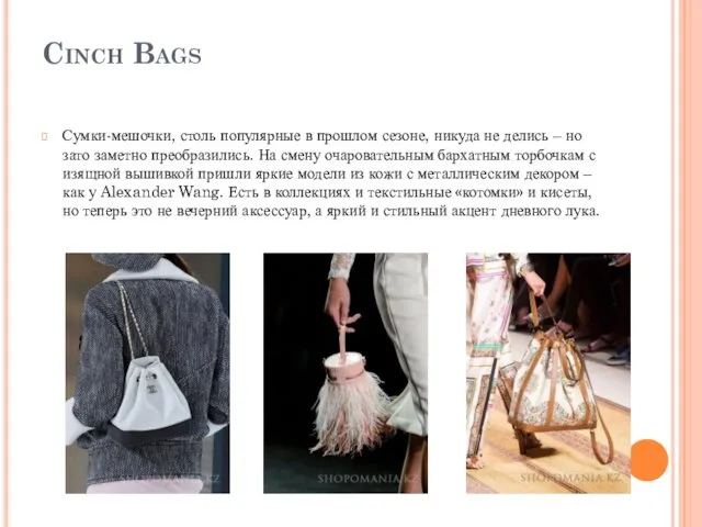 Cinch Bags Сумки-мешочки, столь популярные в прошлом сезоне, никуда не делись