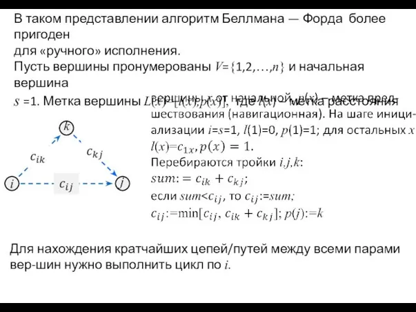 В таком представлении алгоритм Беллмана — Форда более пригоден для «ручного»