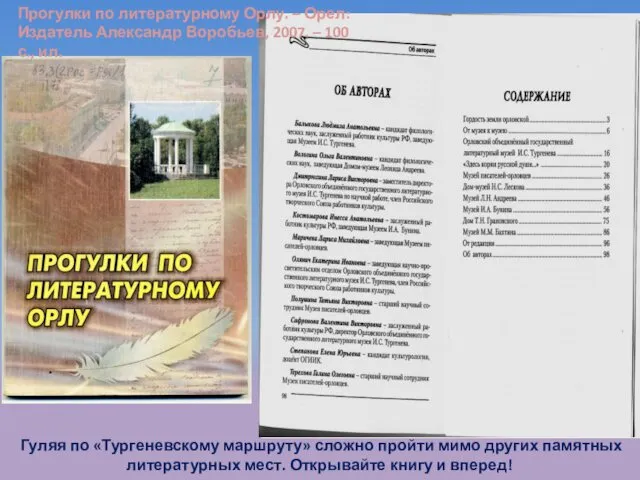 Прогулки по литературному Орлу. – Орел: Издатель Александр Воробьев, 2007. –