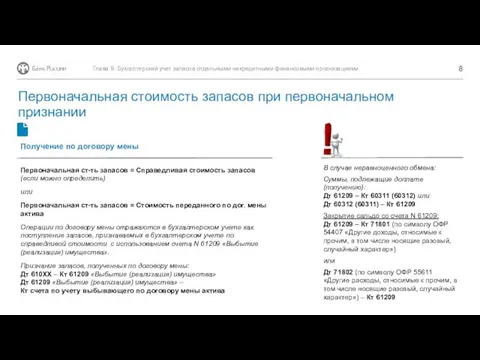 В случае неравноценного обмена: Суммы, подлежащие доплате (получению): Дт 61209 –