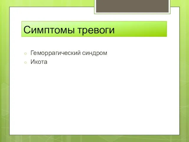 Симптомы тревоги Геморрагический синдром Икота