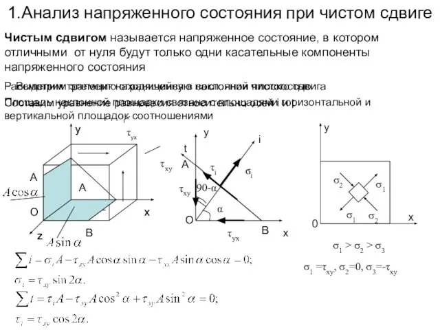 1.Анализ напряженного состояния при чистом сдвиге Чистым сдвигом называется напряженное состояние,